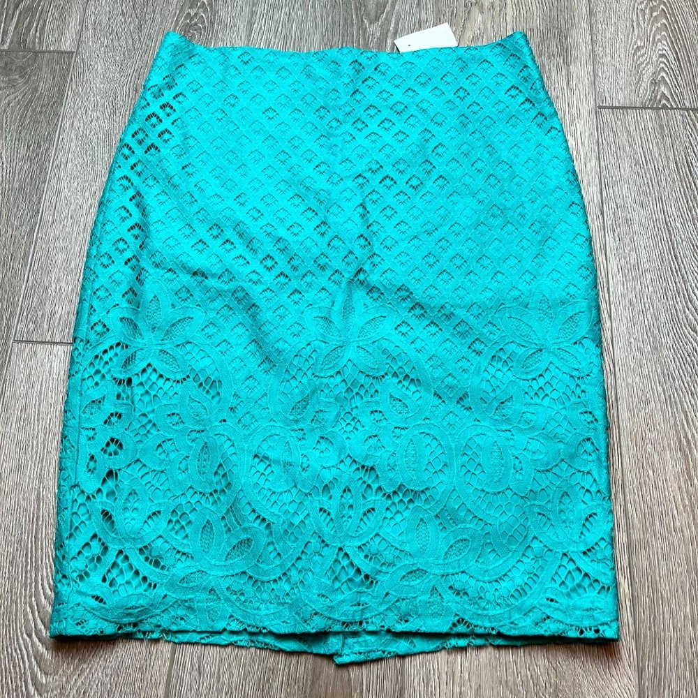 NWT Loft turquoise lace pencil skirt size‎ 6